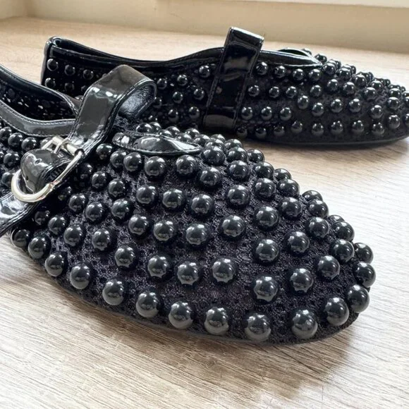 New Jeffrey Campbell Trennel Mary Jane Beaded Ballet Flats Black 8 - Picture 3 of 10